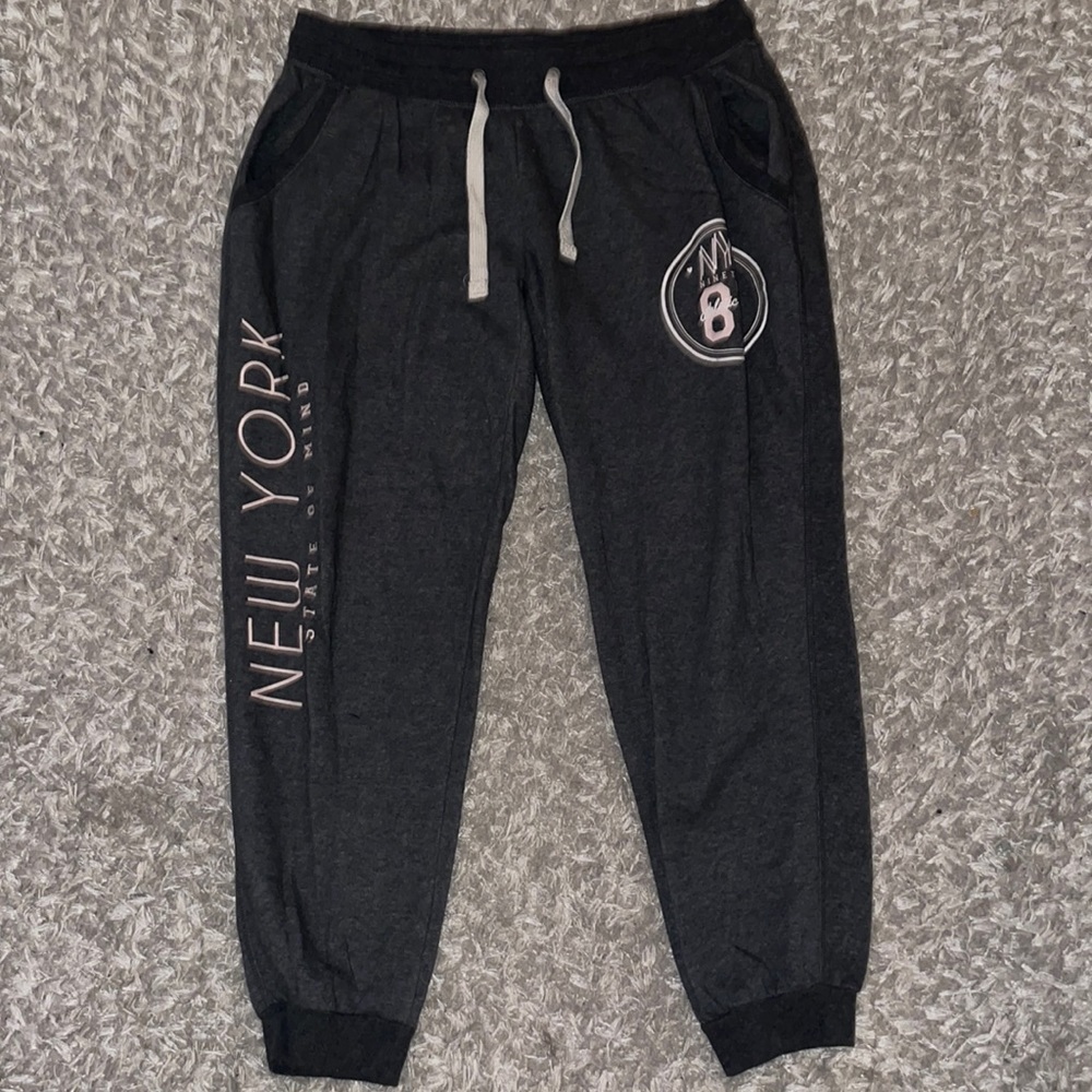 Primark dark grey drawstring sweatpants with small light pink designs